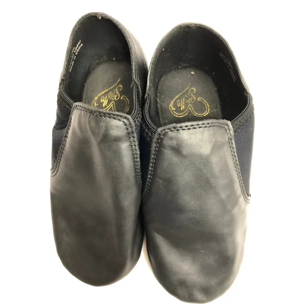 Pre-Owned Dance Jazz Shoes Stelle Child 12M Black Leather Slip On
